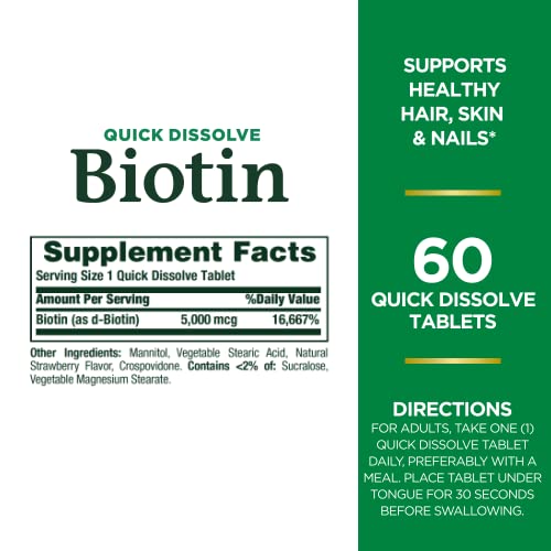 Biotin Vitamin Supplement, 5000 mcg, 60 Quick Dissolve J758217