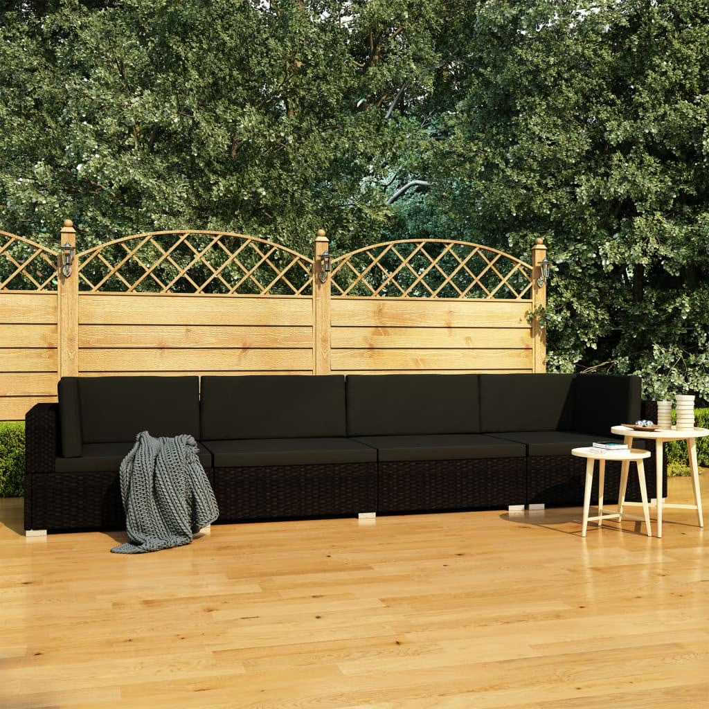 Black Poly Rattan Patio Sofa Set with Cushions V38294