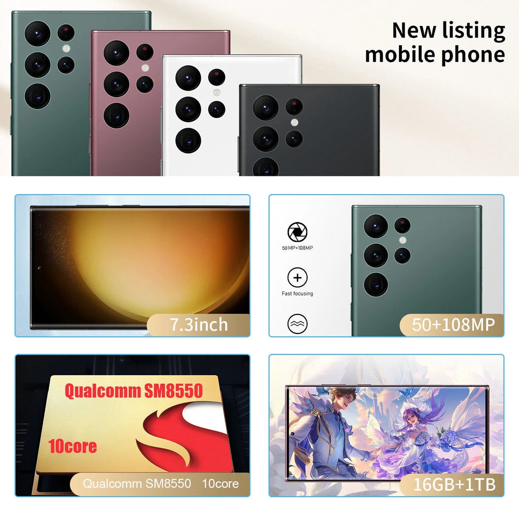 7.3" Smartphone 3GB+64GB Unlocked Android 13 Mobile Phones W9726
