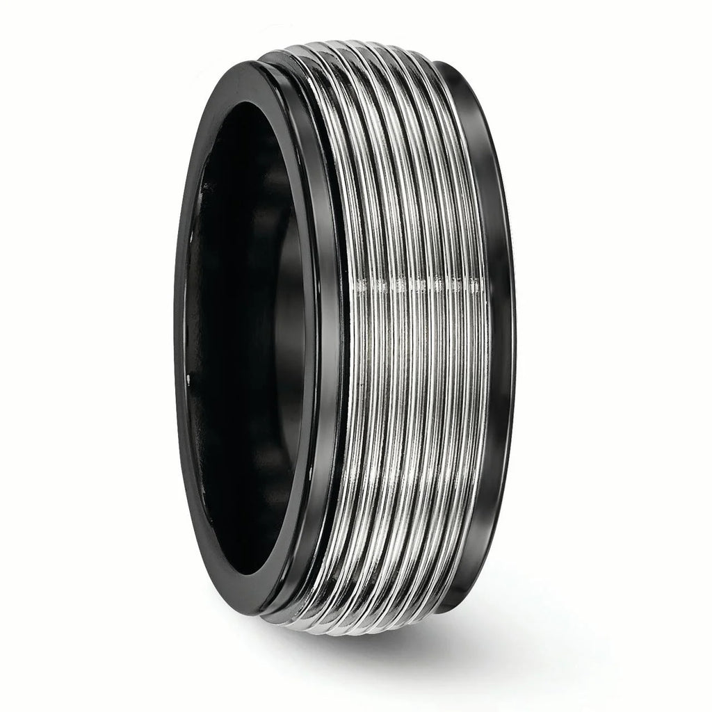 Black Ti & Titanium Polished Grooved Ring P7439
