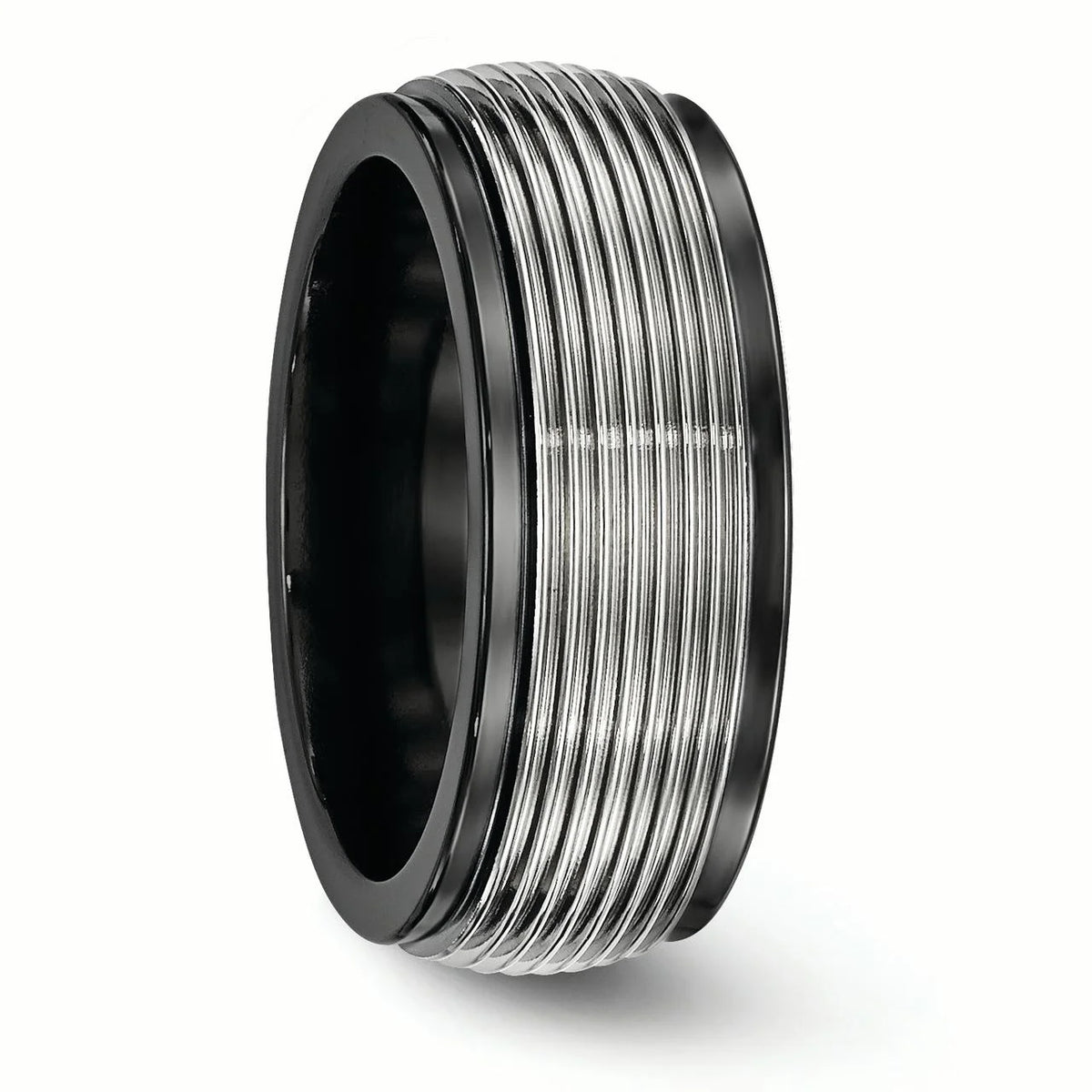 Black Ti & Titanium Polished Grooved Ring P7439