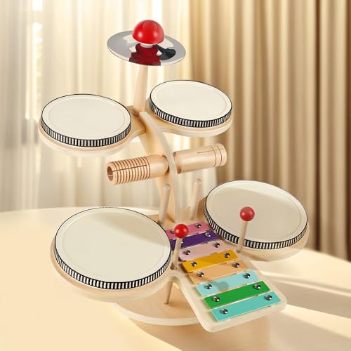 Wooden 8 in 1 Percussion Drum Kit with Xylophone Cymbal M5210