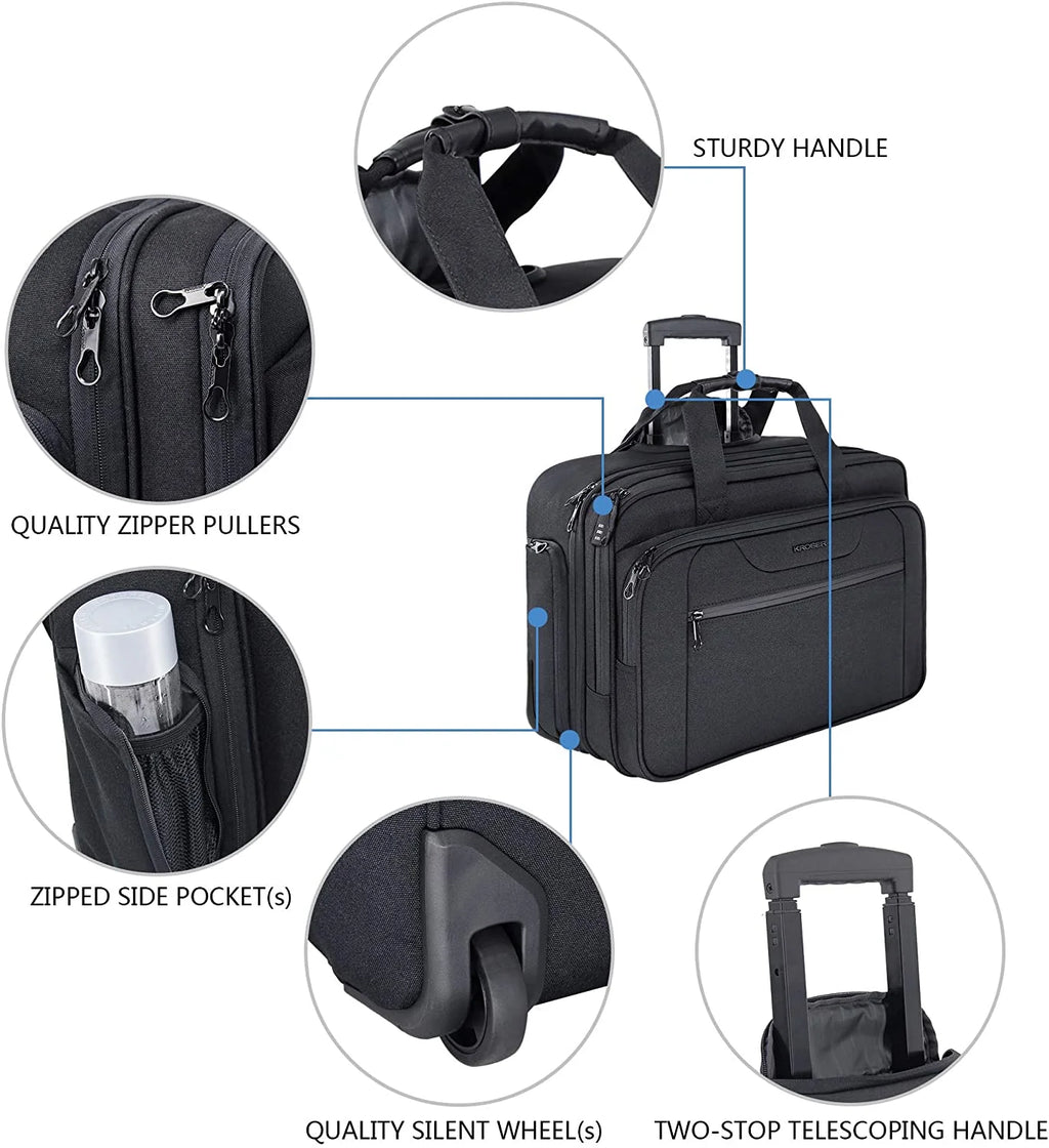 Rolling Laptop Bag Briefcase for 17.3" Laptop, Black L904