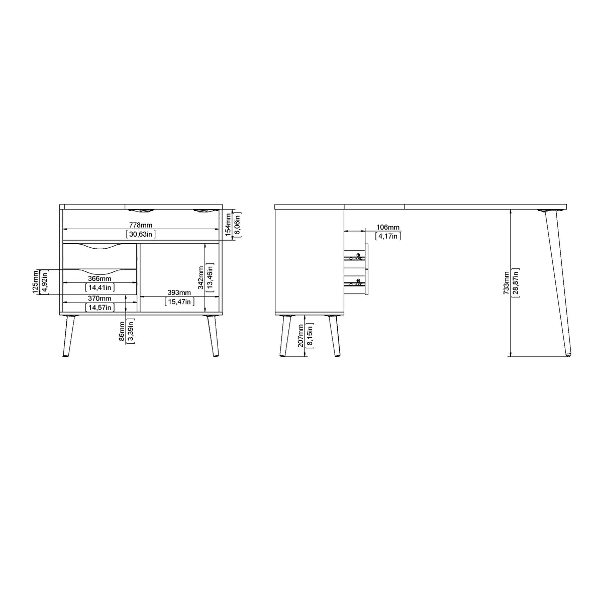 White and Oak 2 Drawer 3 Shelf Desk E796966