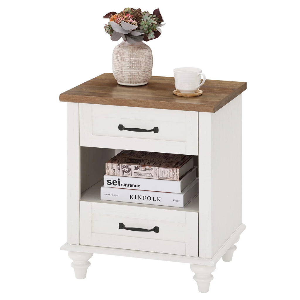 White and Oak 2 Drawer Nightstand with Charging Station W434019