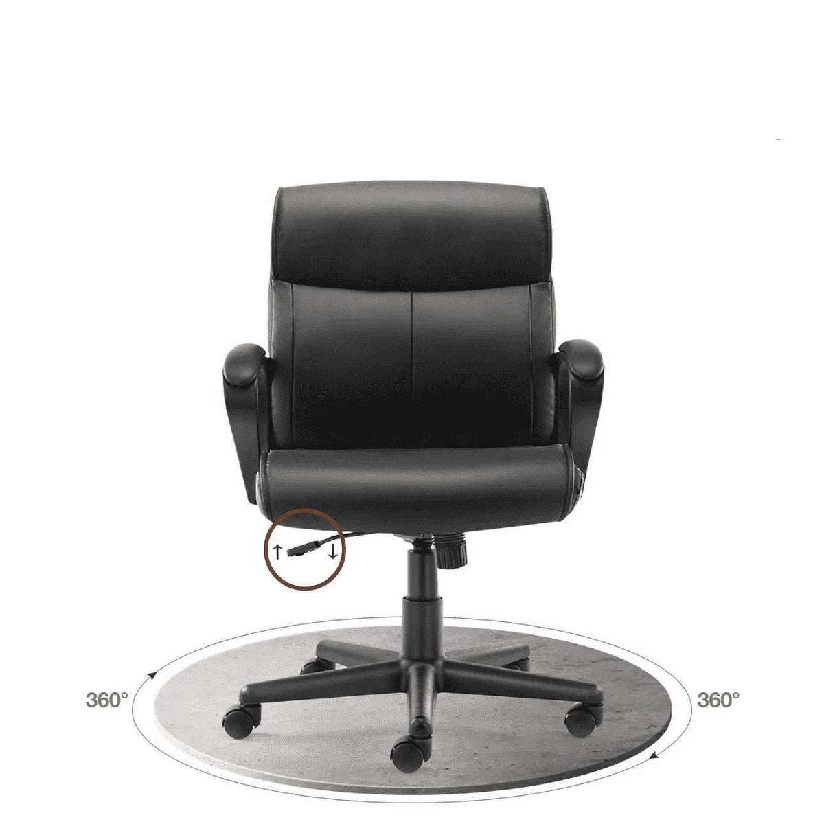 Black PU Leather Mid-back Office Chair with Fixed Padded Armrests L56515