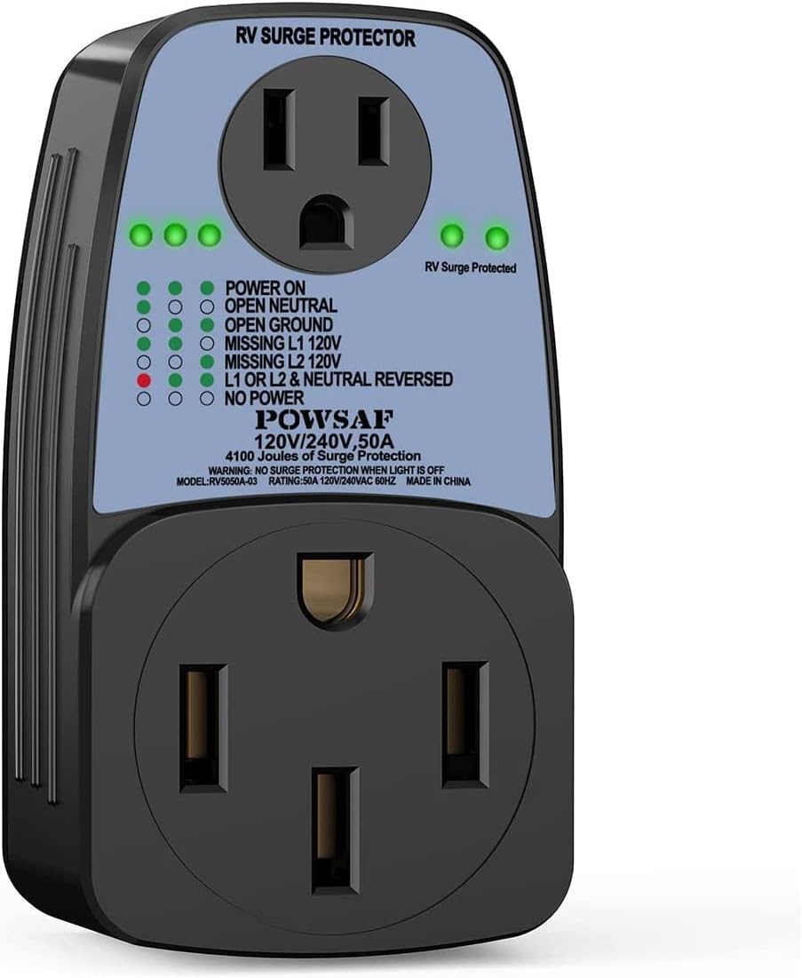 RV Surge Protector, 4100 Joules, 50 Amp Male to 50 Amp Female and 15 Amp Female T800