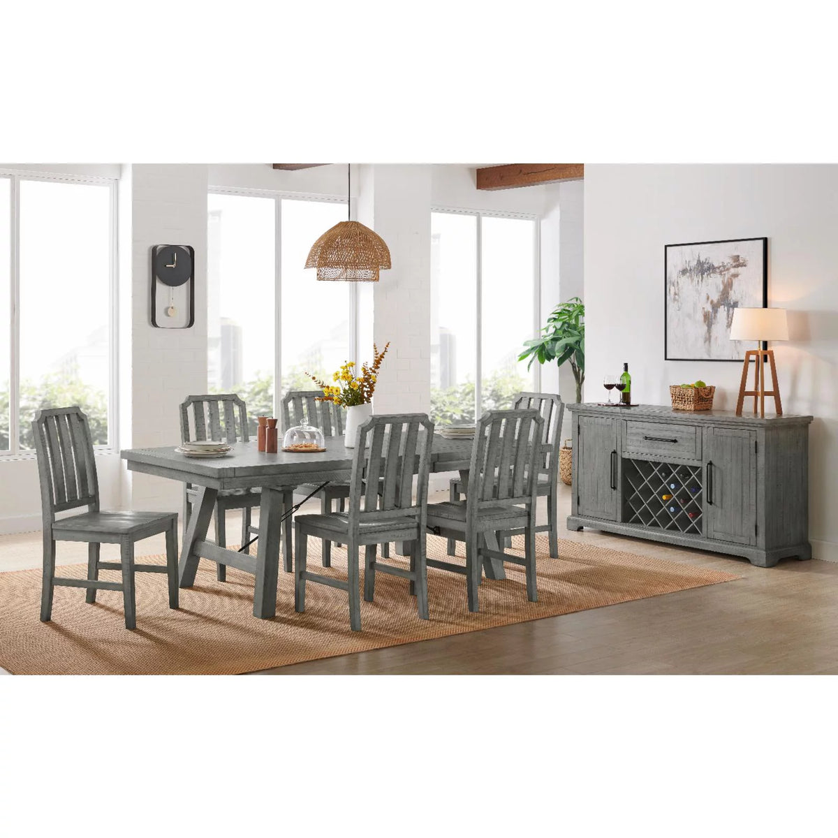 84" Solid Wood Dove Gray Extendable Dining Table H2108