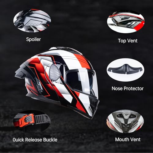 Modular Motorcycle Helmet Dual Visor Flip up DOT Approved T170
