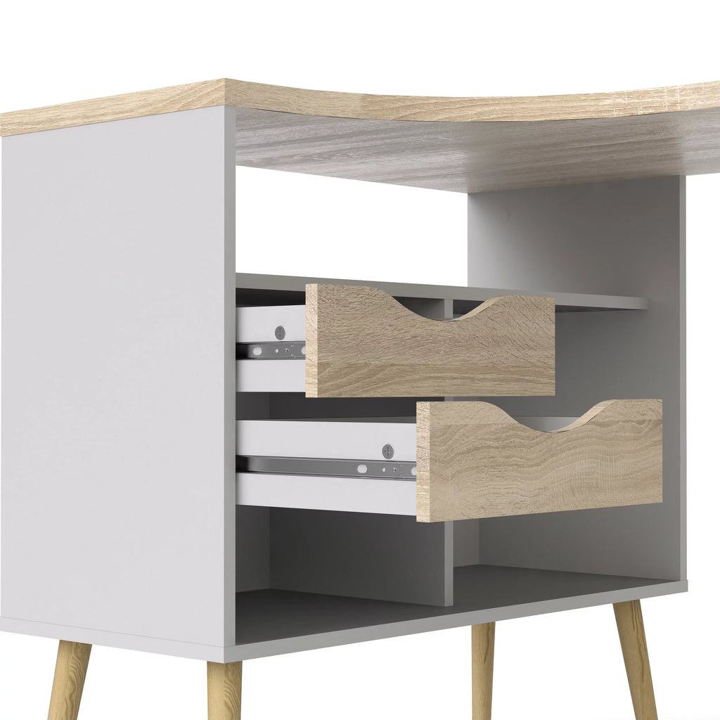White and Oak 2 Drawer 3 Shelf Desk E796966