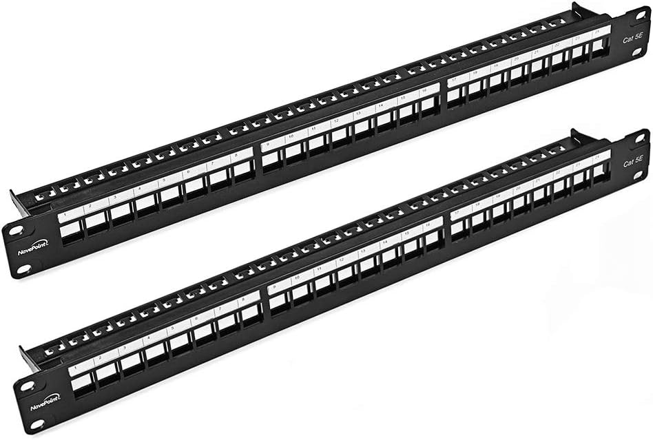 24-Port CAT5e UTP Patch Panel 1U with Keystones, Black, 2-Pack A9202