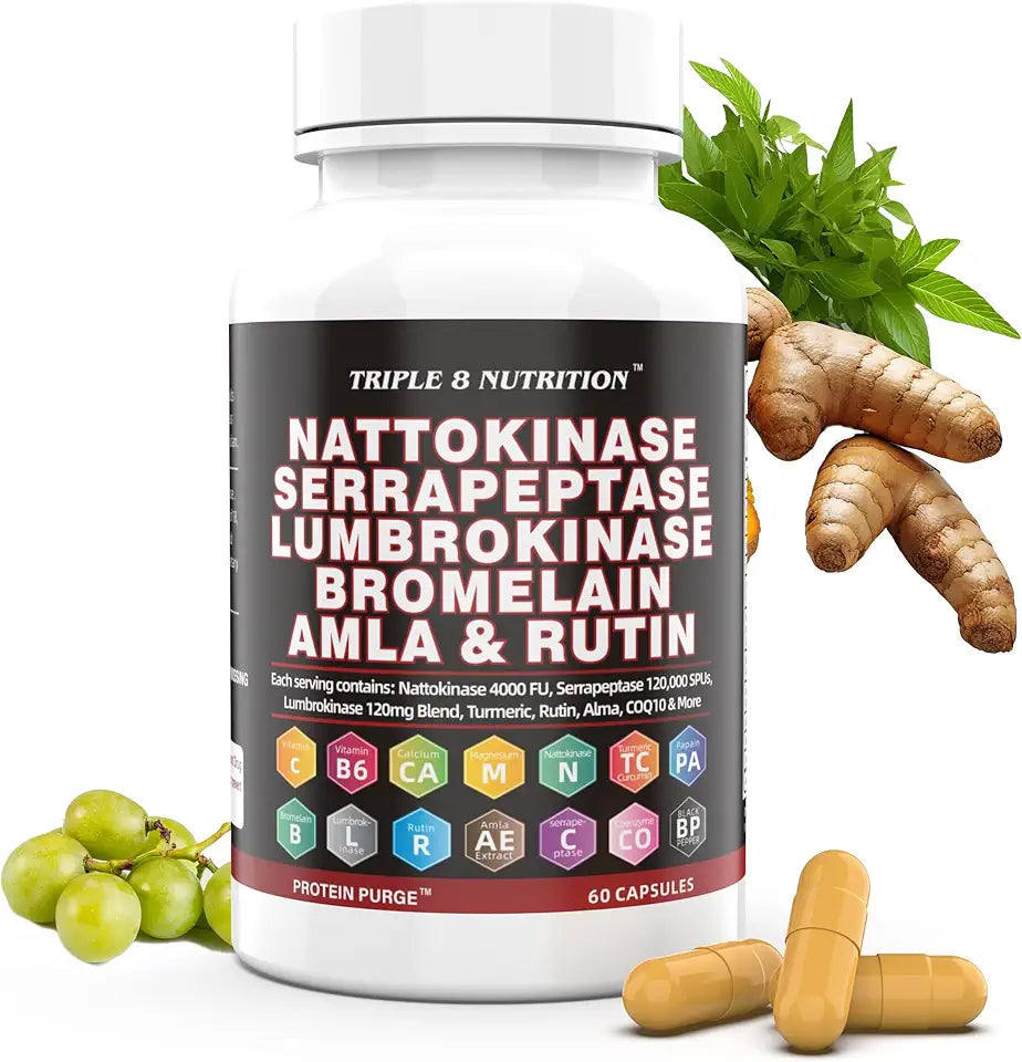 Nattokinase Serrapeptase Lumbrokinase Enzyme Supplement 60 Capsules G293540