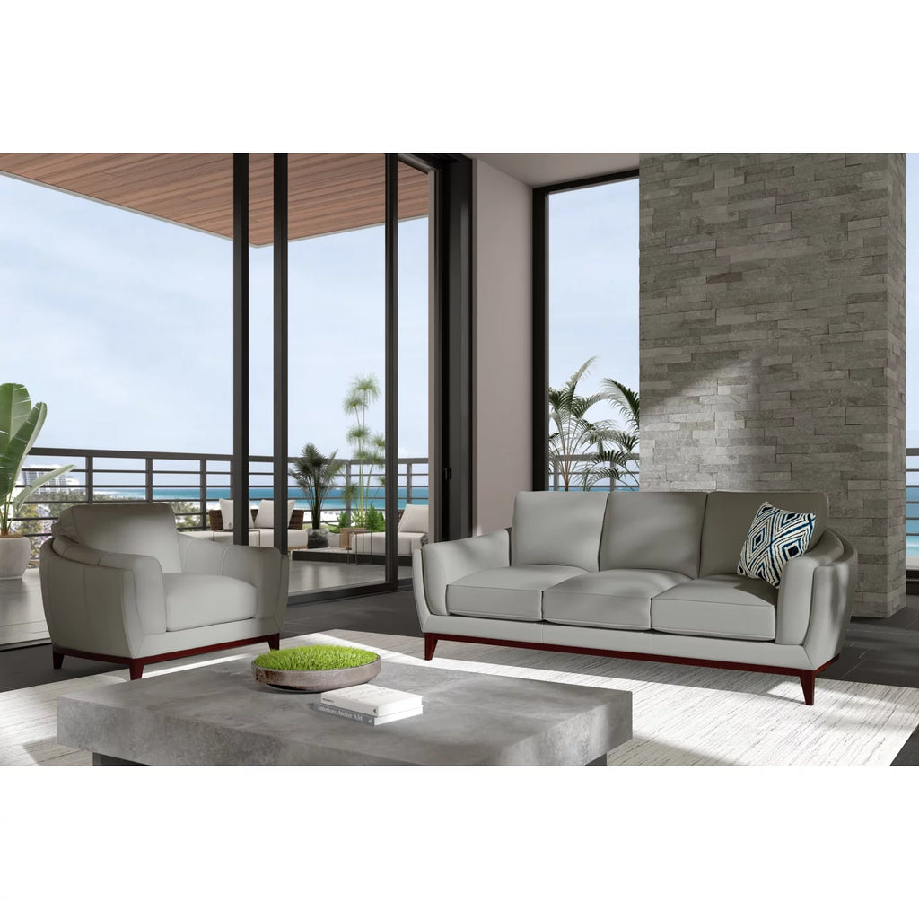 White Wood and Top Grain Leather Sofa Z944