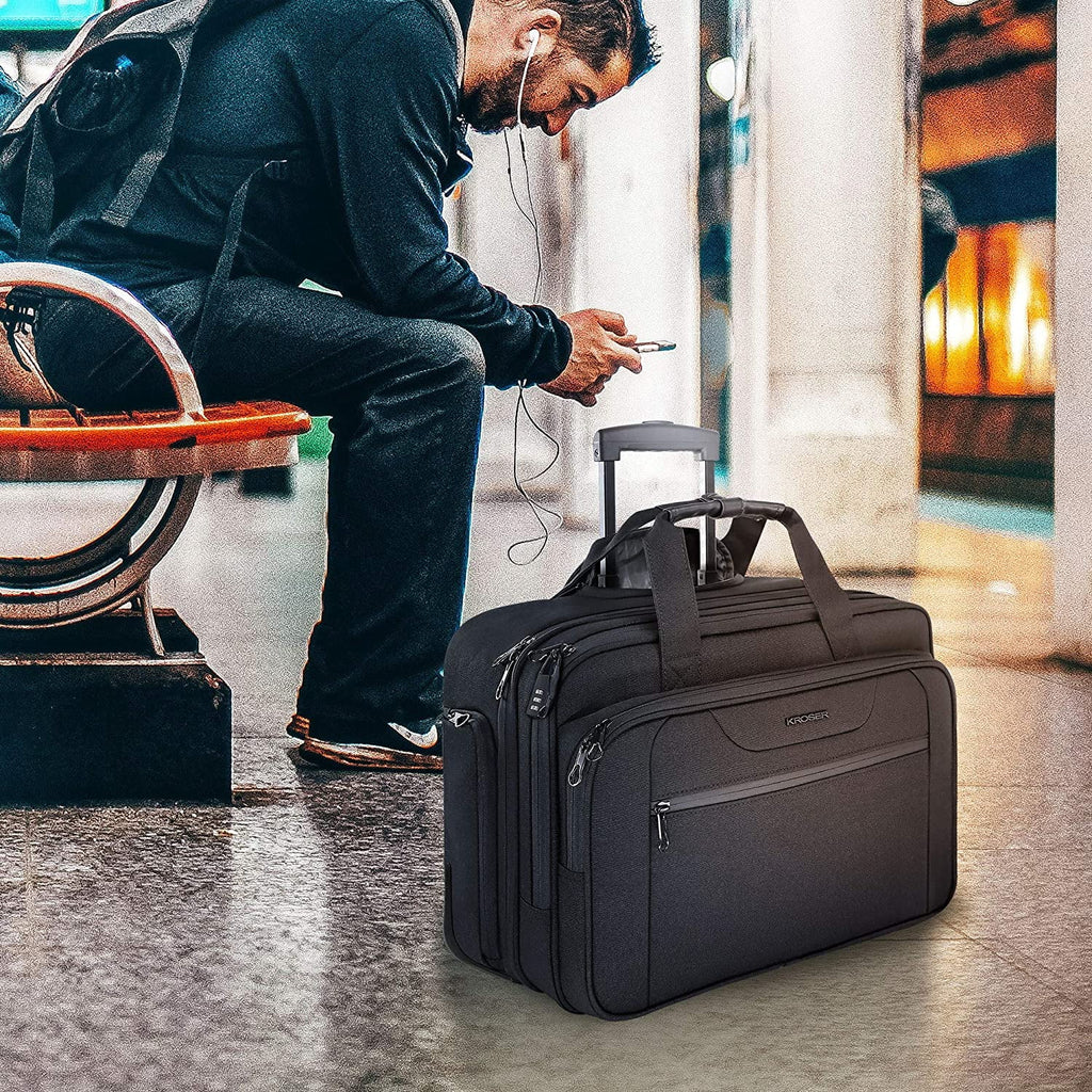 Rolling Laptop Bag Briefcase for 17.3" Laptop, Black L904
