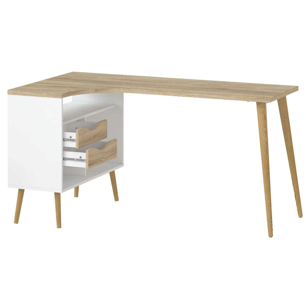 White and Oak 2 Drawer 3 Shelf Desk E796966