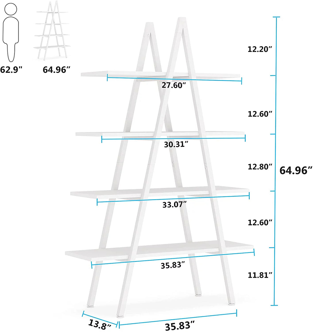 4-Tier White Bookshelf Y822699