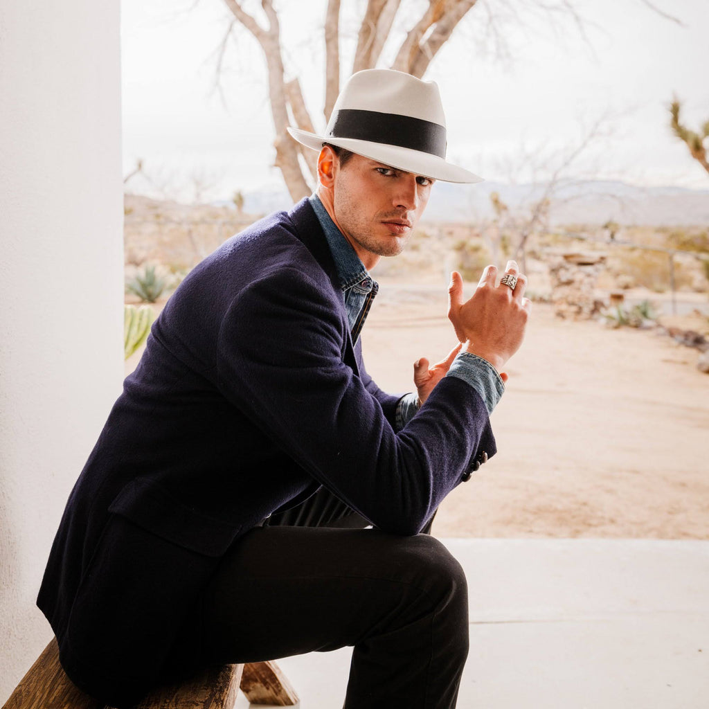 Navy Fur Felt Fedora Hat T29896