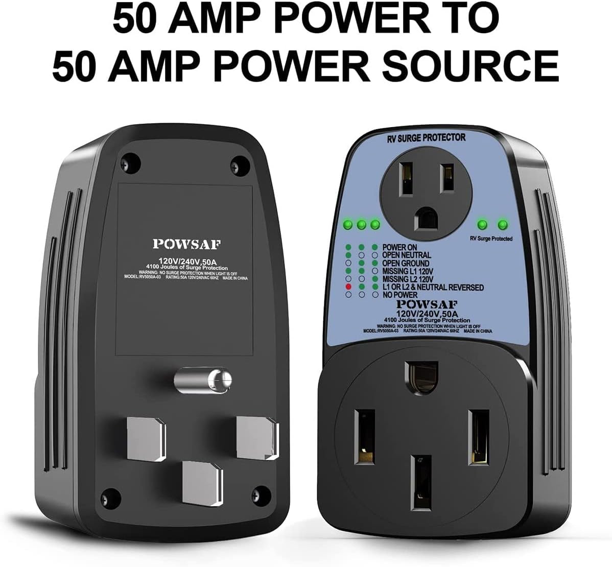 RV Surge Protector, 4100 Joules, 50 Amp Male to 50 Amp Female and 15 Amp Female T800