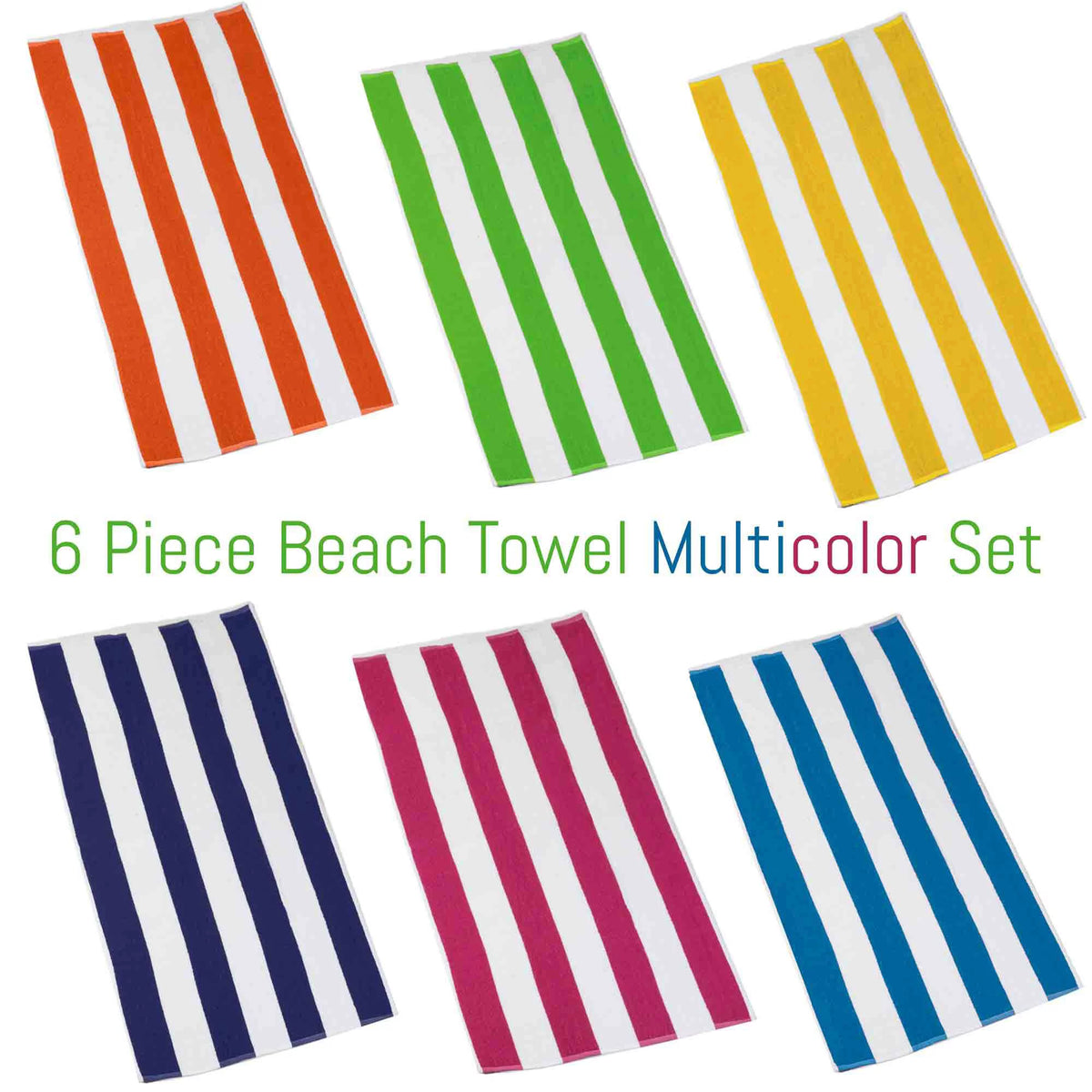 6 Piece 100% Cotton Beach Towel Set B921