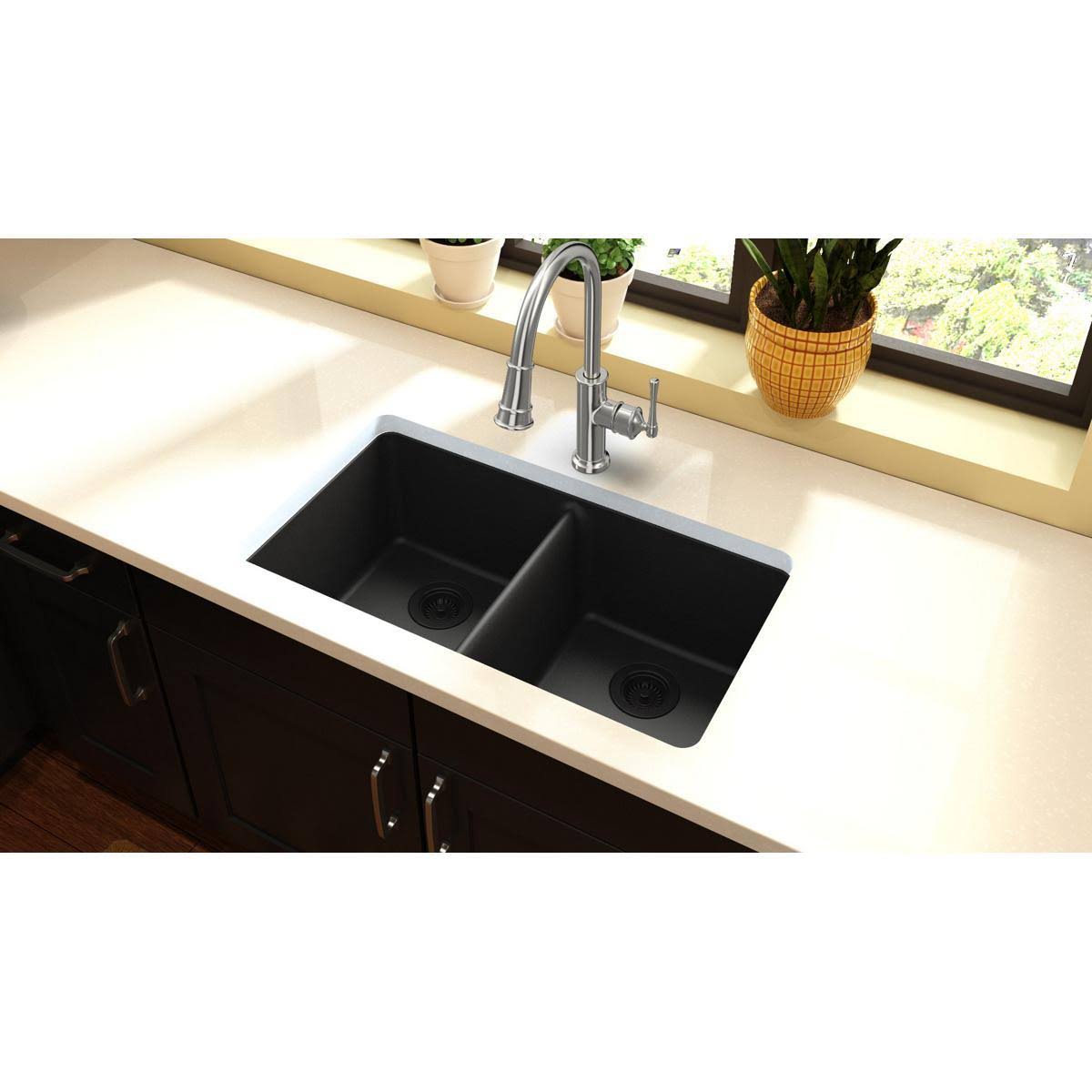 33-in Double-Bowl Undermount Kitchen Sink B489258