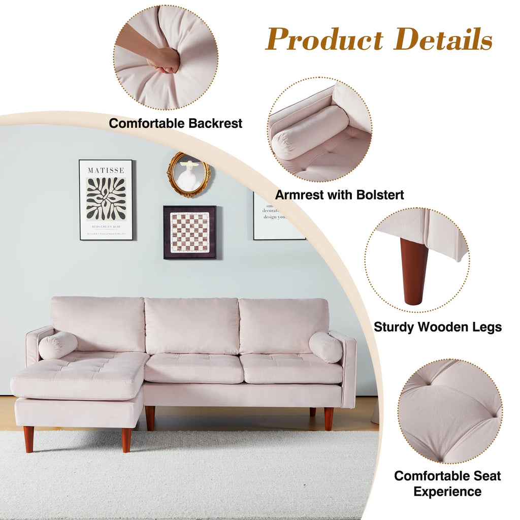 78" Wide L-Shaped Velvet Sectional Sofa with Ottoman C3131