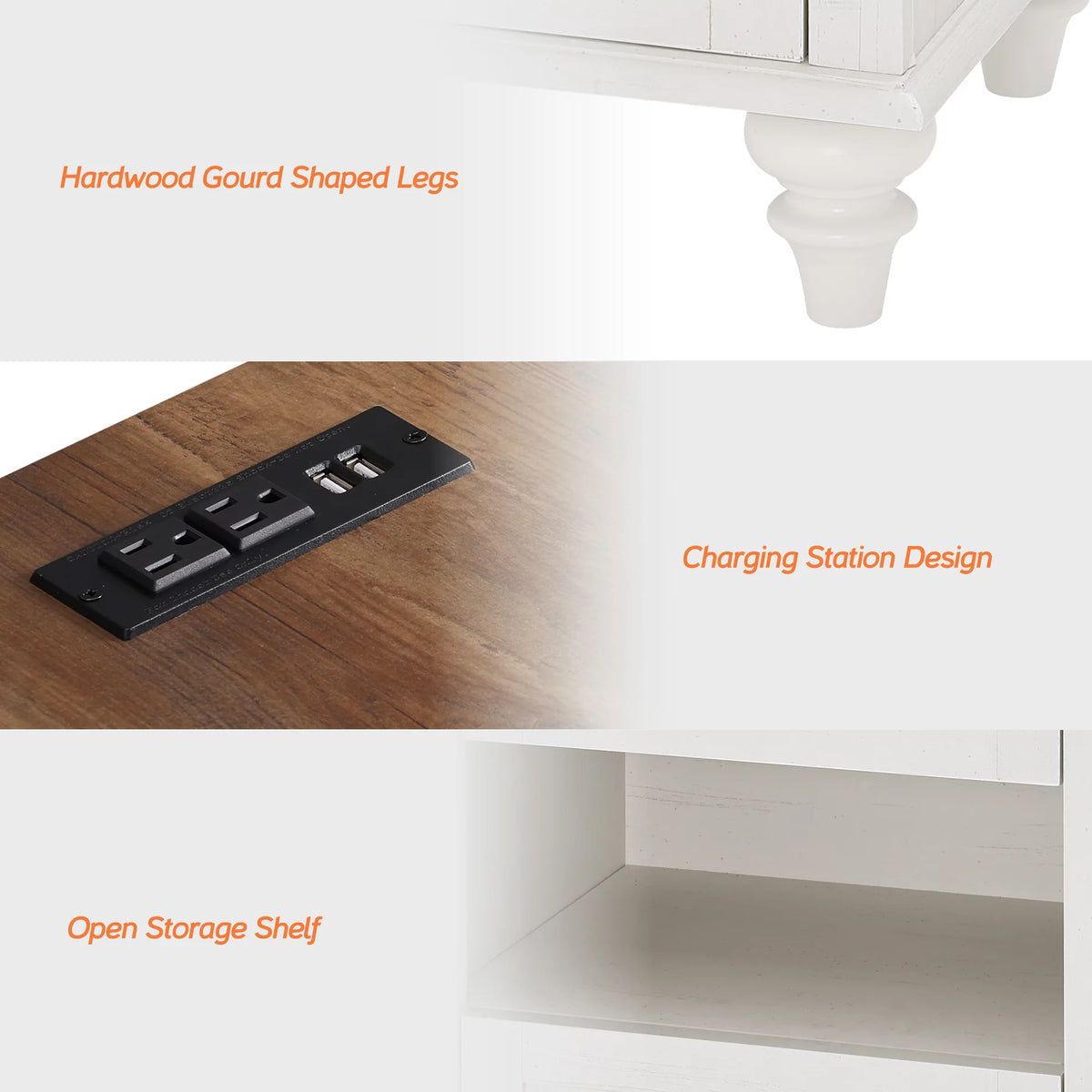 White and Oak 2 Drawer Nightstand with Charging Station W434019