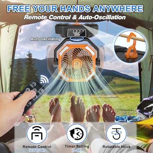 20000mAh Rechargeable Battery Powered Camping Fan with LED Lantern C61898