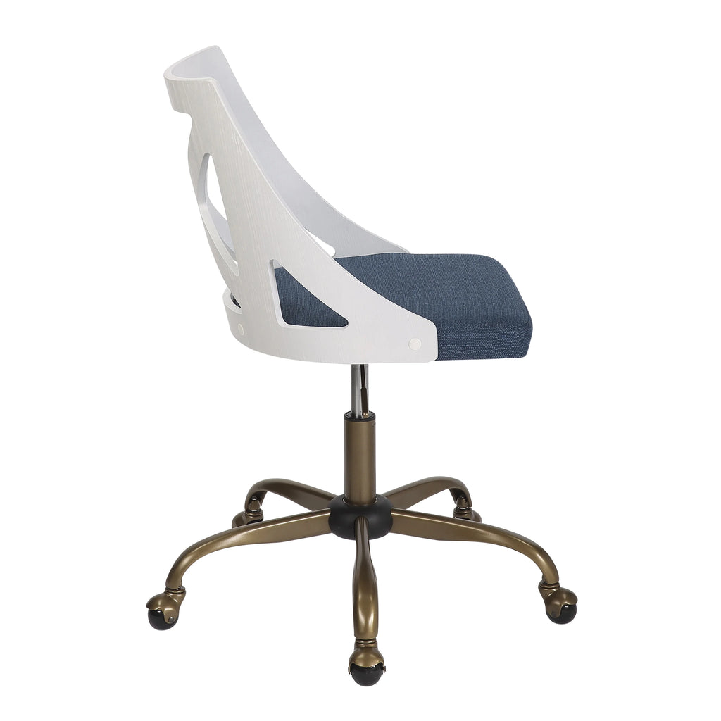 Antique Copper Metal & Blue Fabric Task Chair X5511
