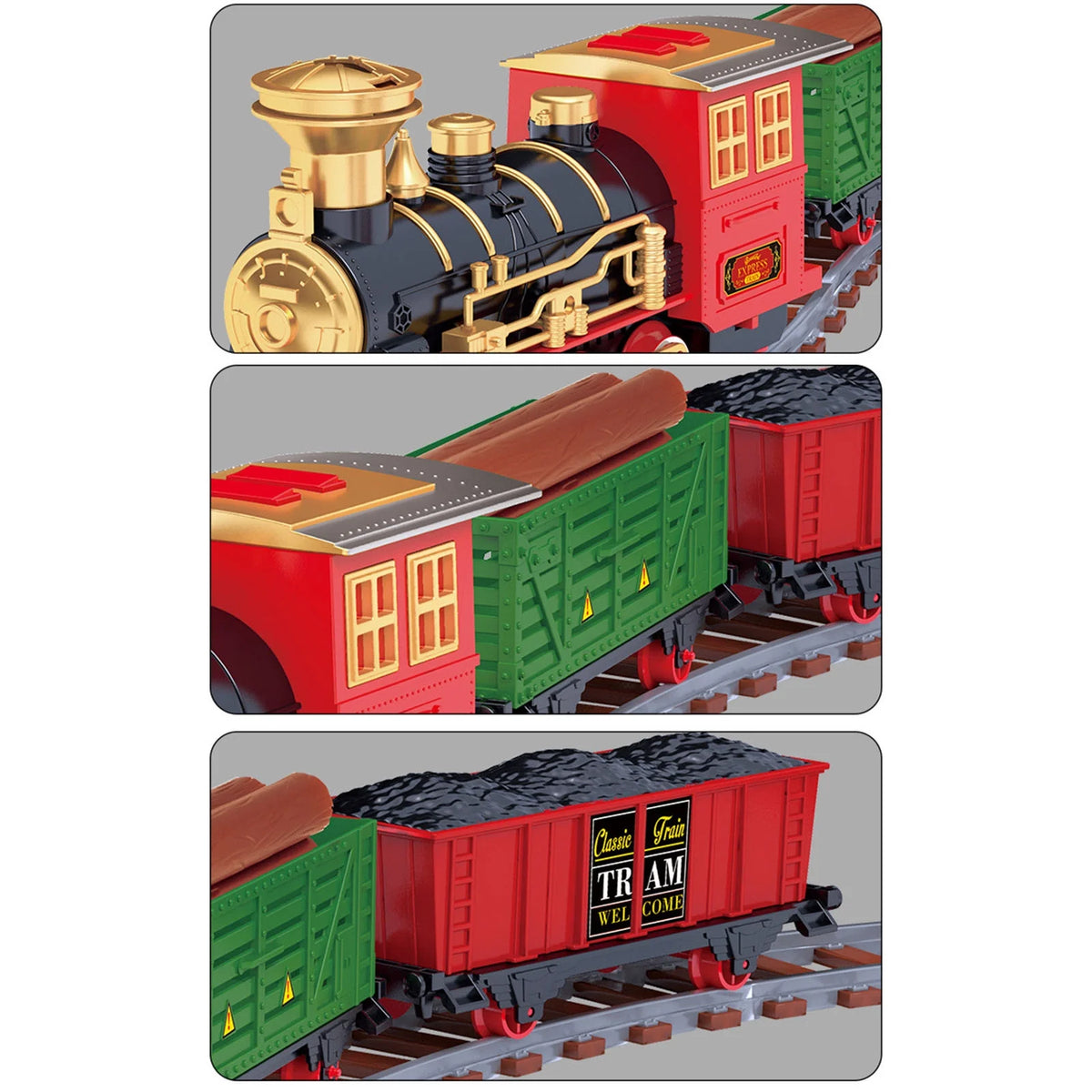 Toy Train Set With Lights And Sounds Steam Smoke Railway Tracks Battery Operated P8878