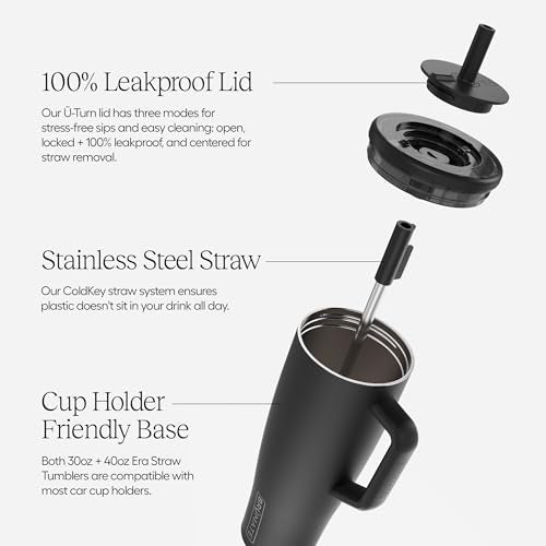 40 oz Stainless Steel Tumbler with Handle and Straw D6159