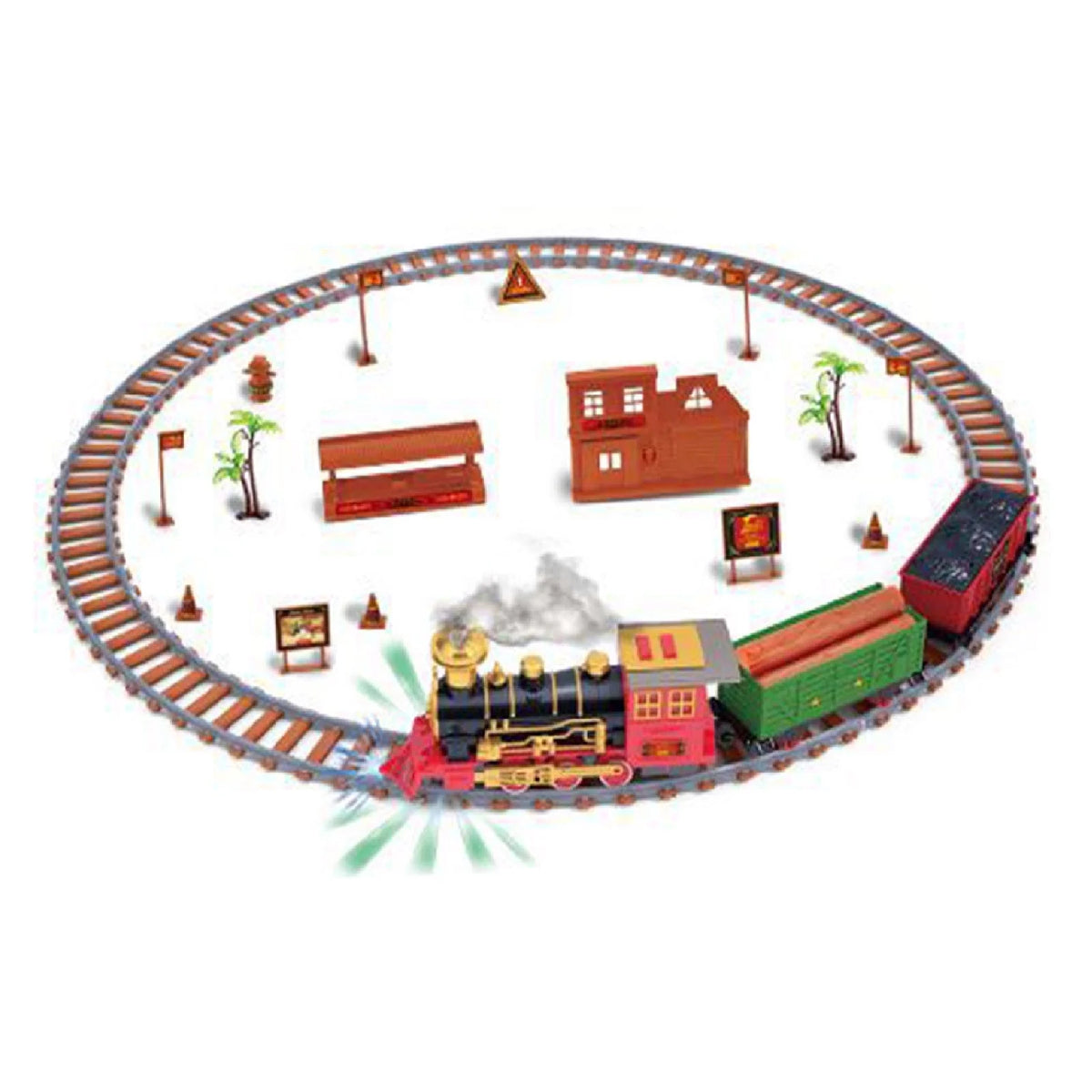 Toy Train Set With Lights And Sounds Steam Smoke Railway Tracks Battery Operated P8878
