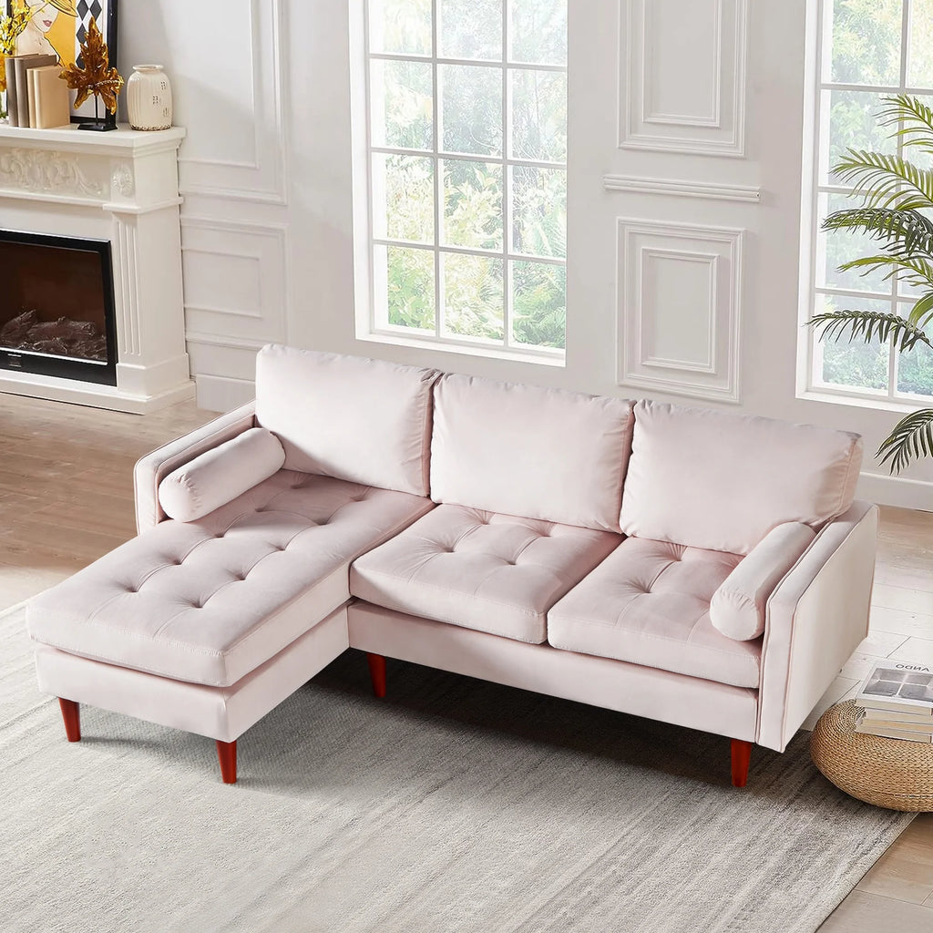 78" Wide L-Shaped Velvet Sectional Sofa with Ottoman C3131