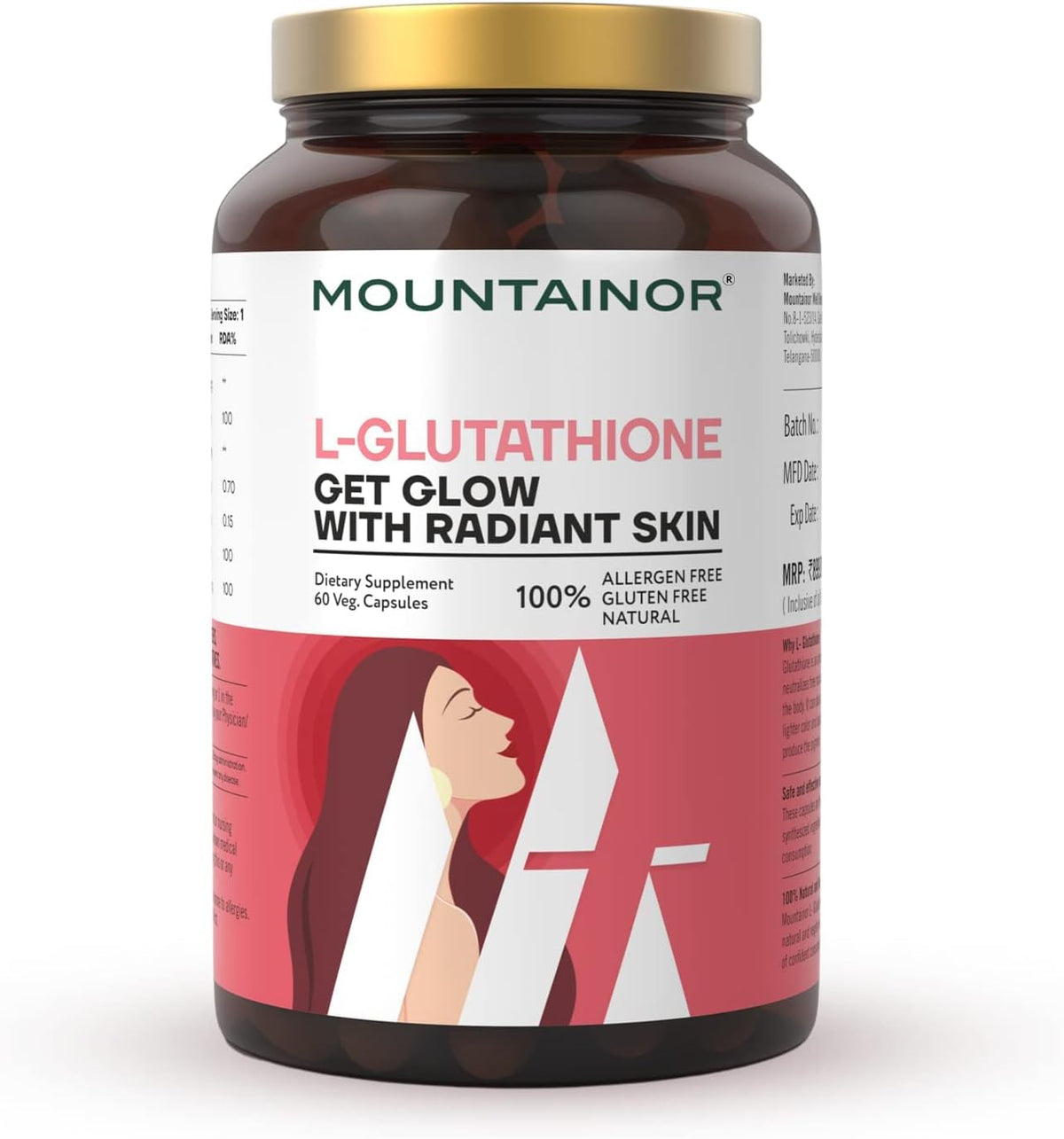 L Glutathione 1000mg 60 Veg Caps with Vitamin C, Biotin C210