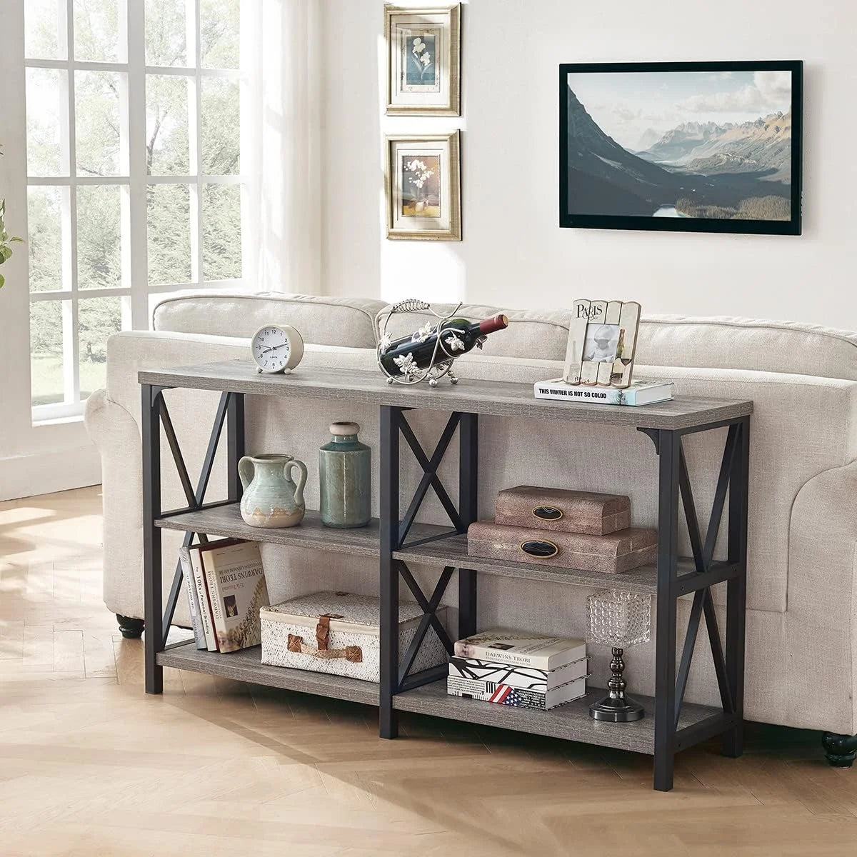 Light Grey Oak 47 Inch Console Table with Storage N662