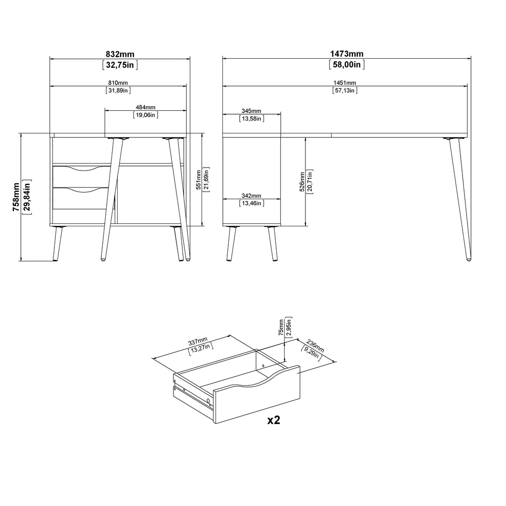 White and Oak 2 Drawer 3 Shelf Desk E796966