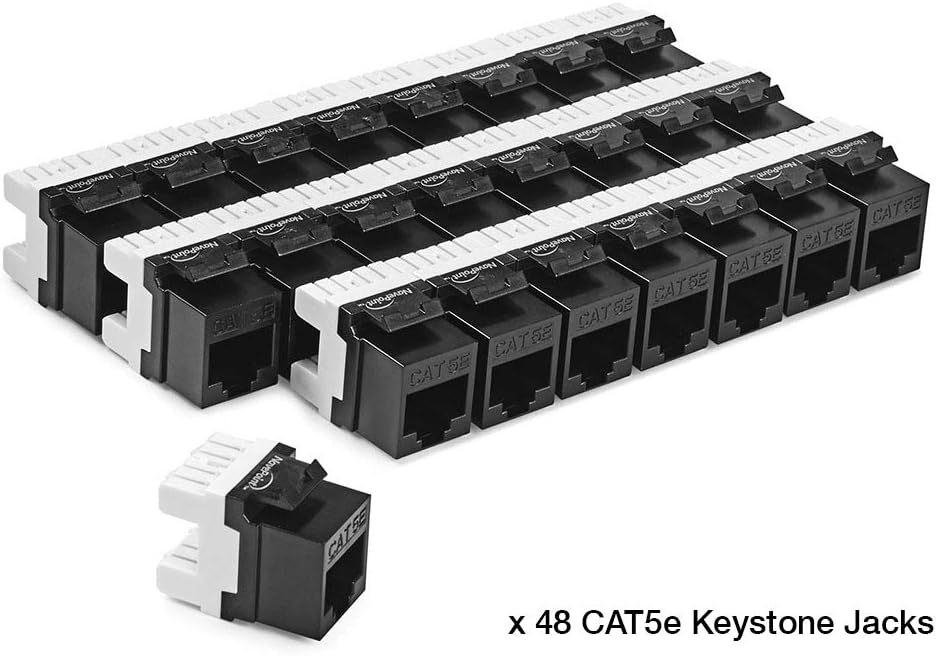 24-Port CAT5e UTP Patch Panel 1U with Keystones, Black, 2-Pack A9202