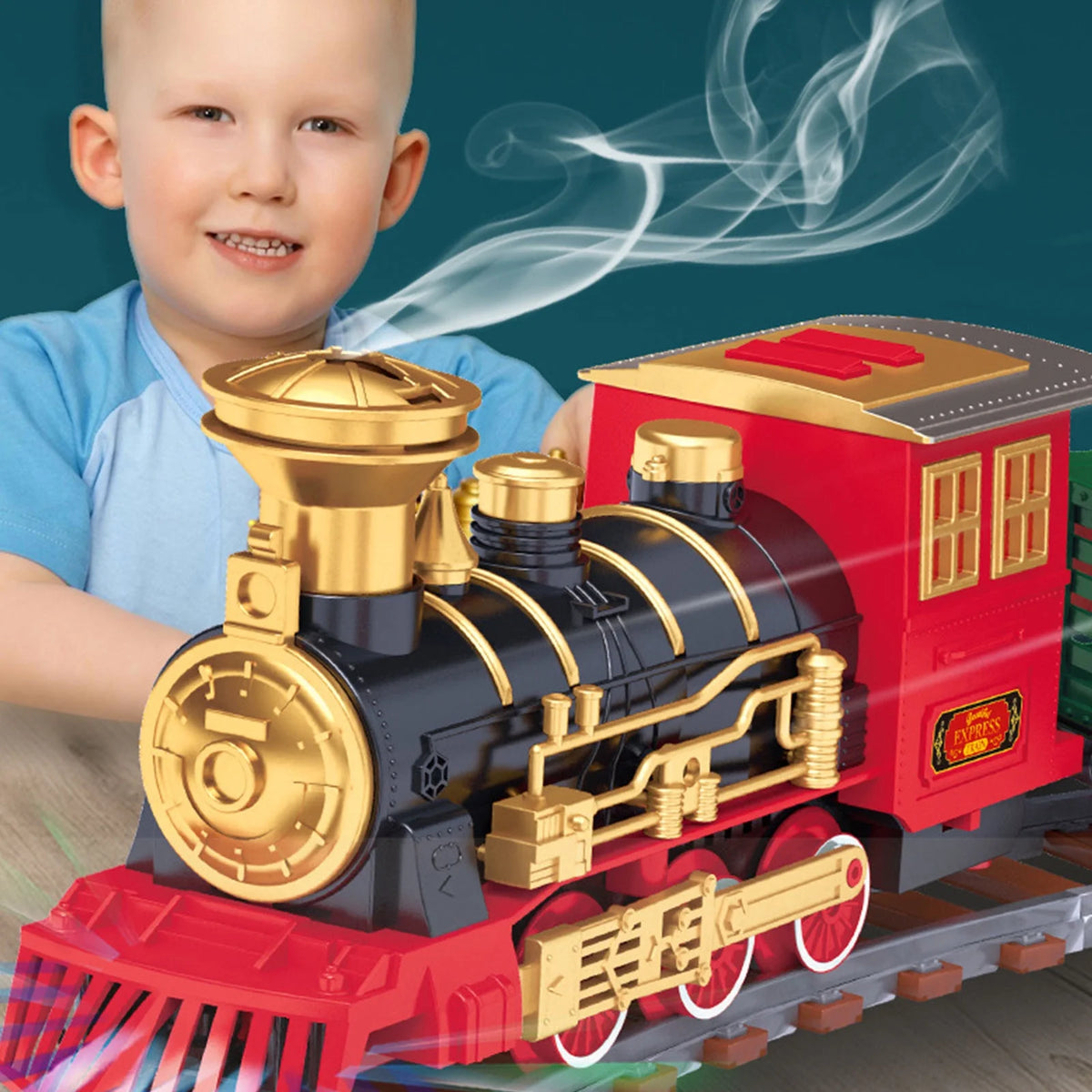 Toy Train Set With Lights And Sounds Steam Smoke Railway Tracks Battery Operated P8878