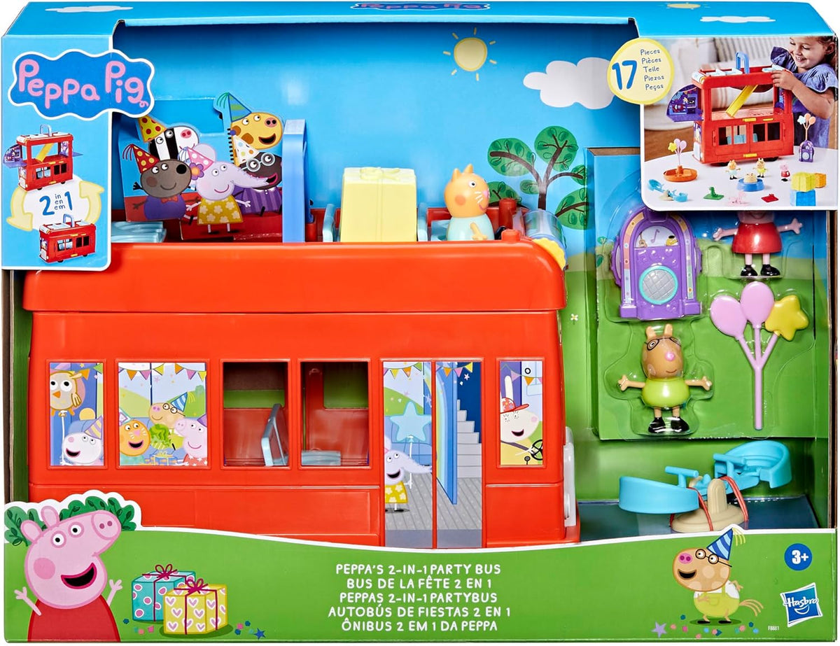 2-in-1 Party Bus Playset with 3 Figures and 13 Accessory Pieces V118166