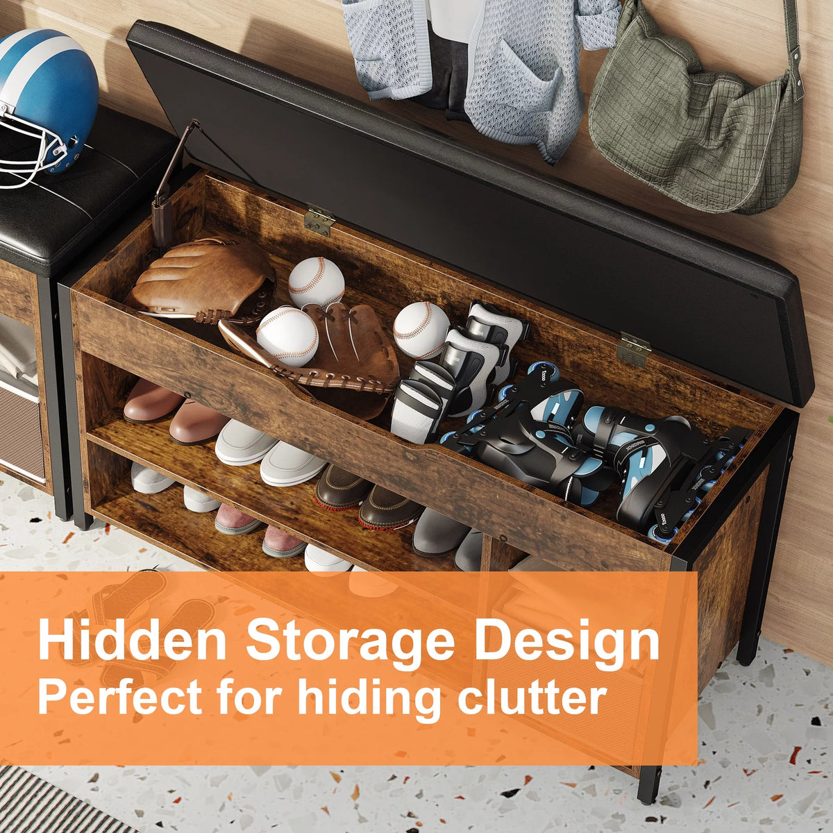 Lift Top Shoe Storage Bench with Cushion G4572