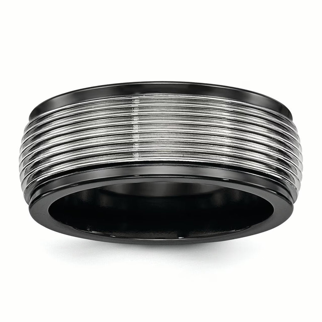 Black Ti & Titanium Polished Grooved Ring P7439