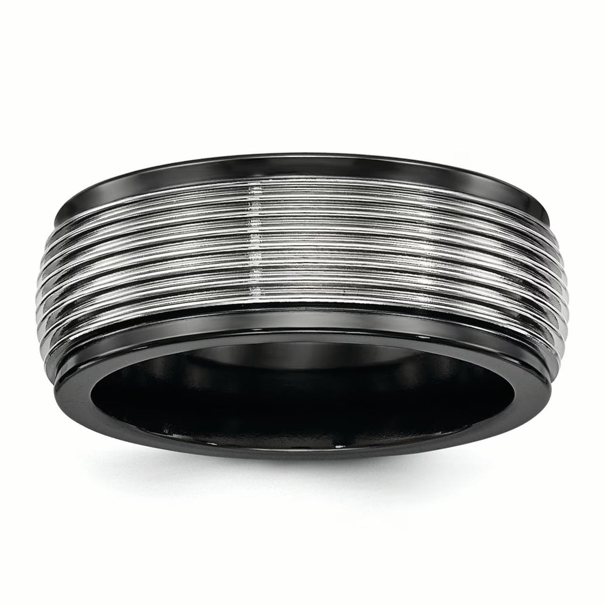 Black Ti & Titanium Polished Grooved Ring P7439