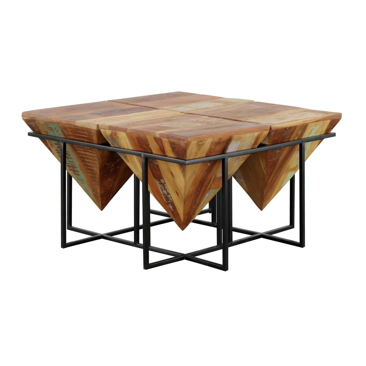 Reclaimed Wood & Iron Square Cocktail Table V398