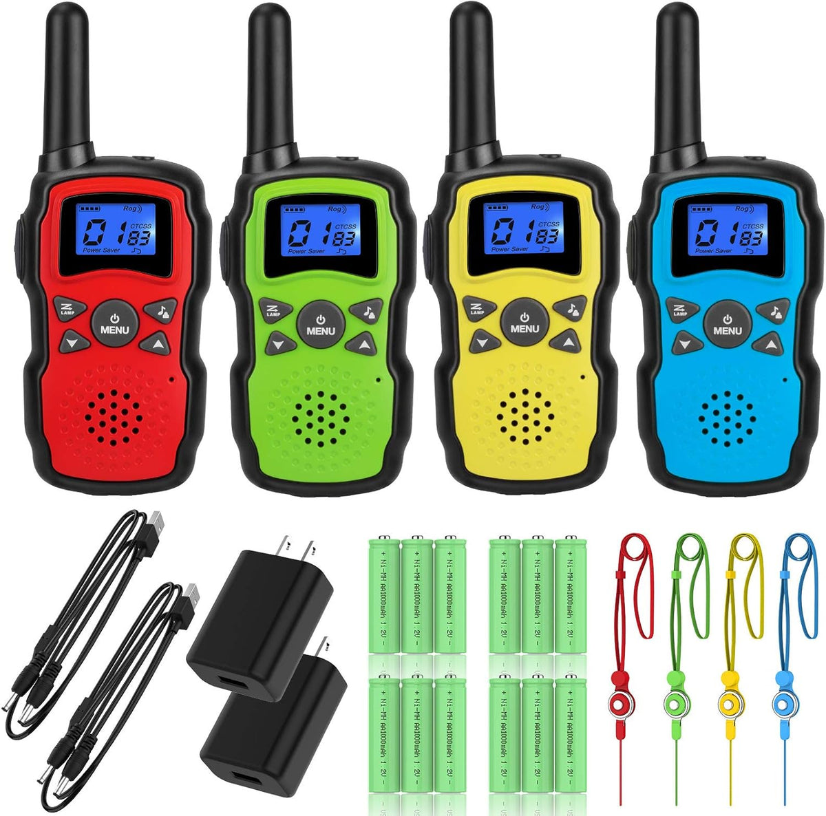 Rechargeable 4 Pack 2 Way Radio with 2 USB Chargers 12000mAh Battery V405