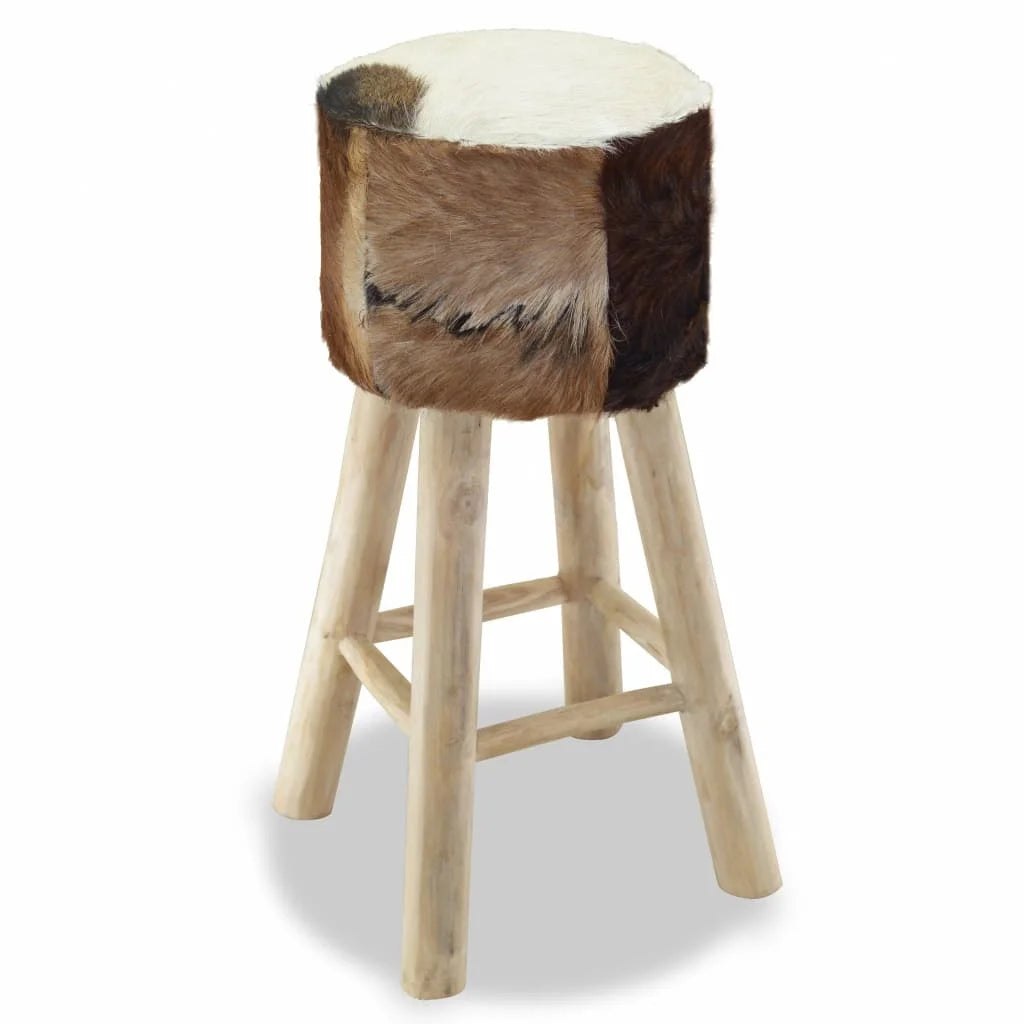 Real Leather and Solid Teak Wood Bar Stool A26959