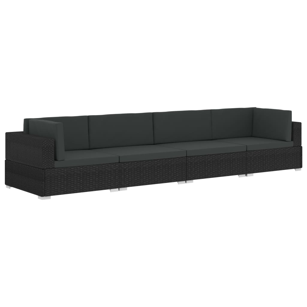 Black Poly Rattan Patio Sofa Set with Cushions V38294