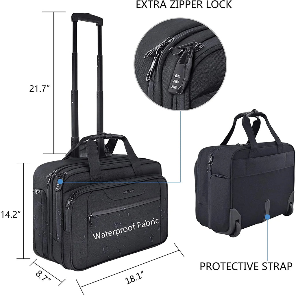 Rolling Laptop Bag Briefcase for 17.3" Laptop, Black L904