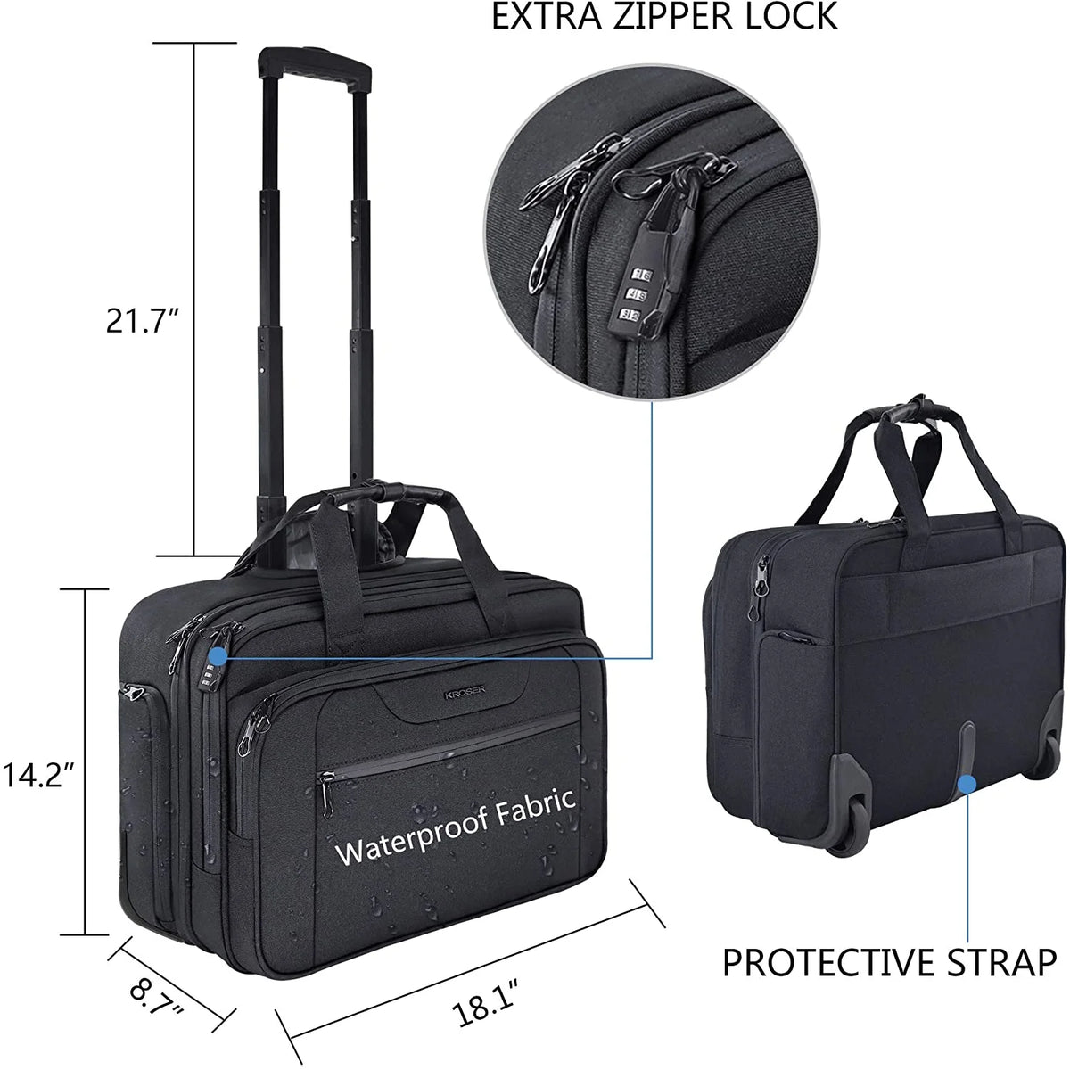 Rolling Laptop Bag Briefcase for 17.3" Laptop, Black L904