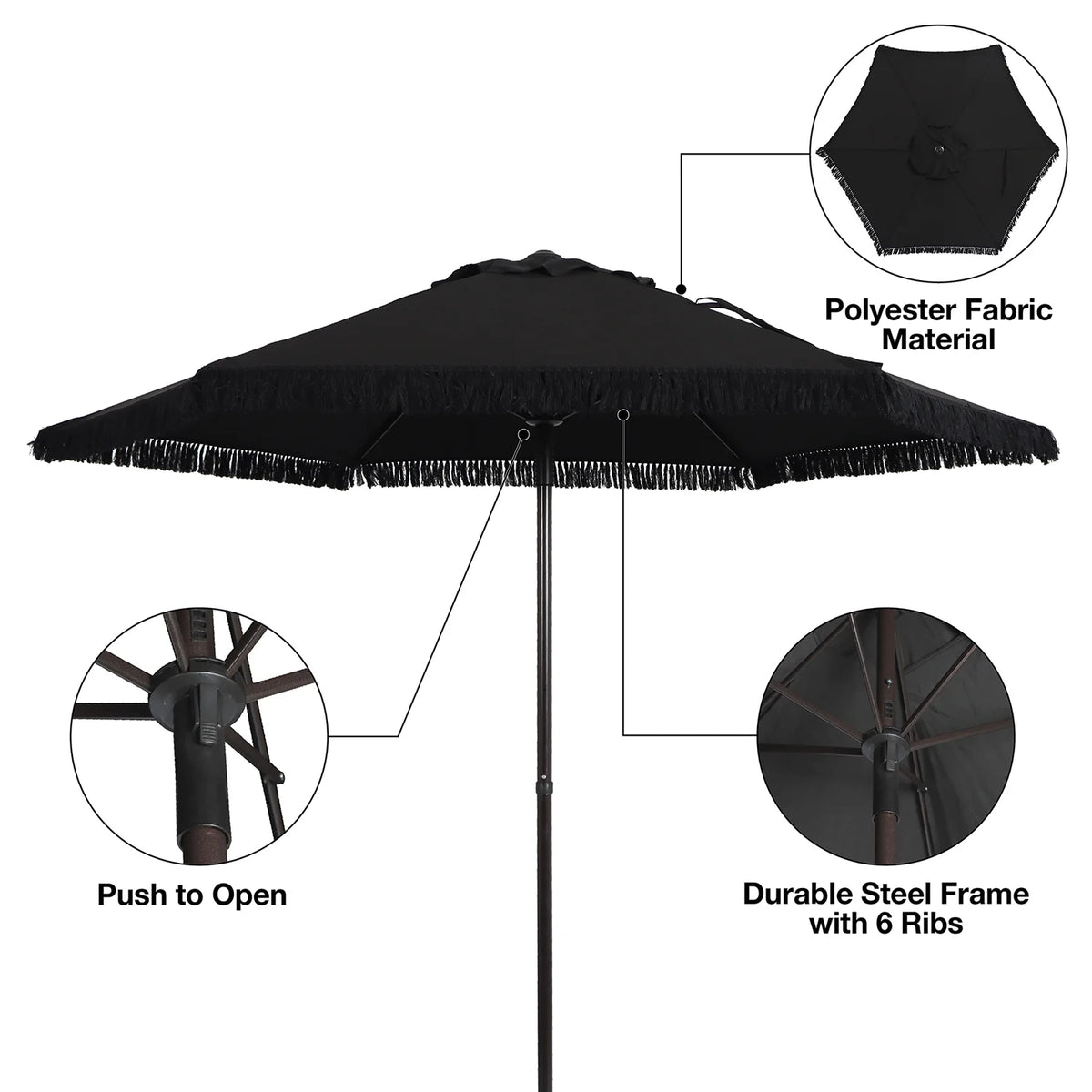 White 7.5' Round Patio Umbrella with Steel Pole R70954