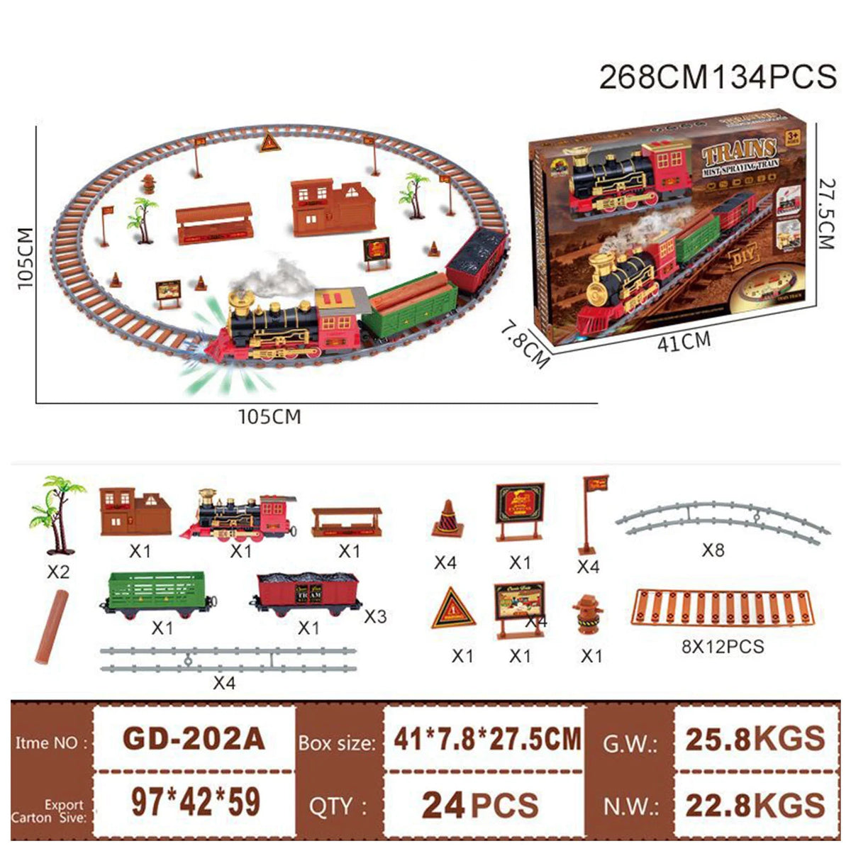 Toy Train Set With Lights And Sounds Steam Smoke Railway Tracks Battery Operated P8878