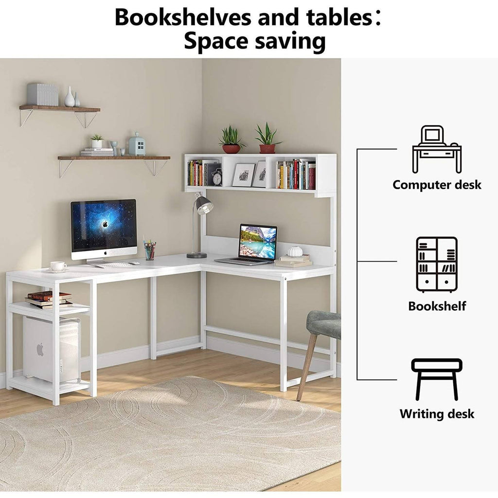 L Shaped Desk with Storage Hutch Shelf G99404